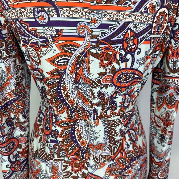 Gianni Bini Boho Paisley Wrap Dress‎ V-Neck Long Sleeve Knee Length Multicolor - Picture 4 of 7